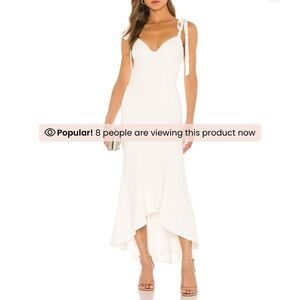 Revolve, Majorelle, Tenleigh Midi high go low dress in lace tie straps ivory S